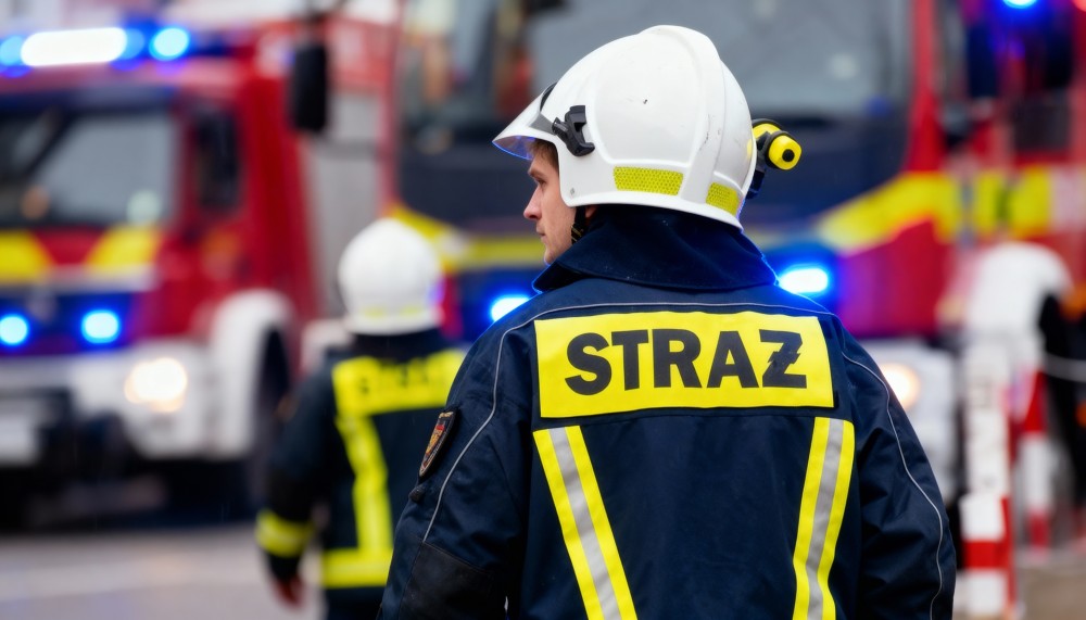Dron wspiera strażaków w walce z pożarem zakładu w Winownie